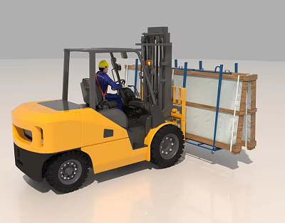 Yellow Industrial Forklift With Operator Handling Wooden Pallet Cargo Safely 3d model