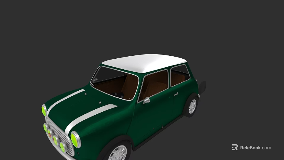 Vintage Green Small Car With White Roof And Stripes Classic Design 3d model 