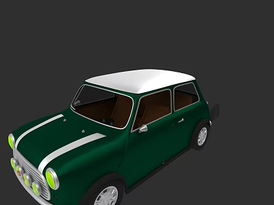 Vintage Green Small Car With White Roof And Stripes Classic Design 3d model