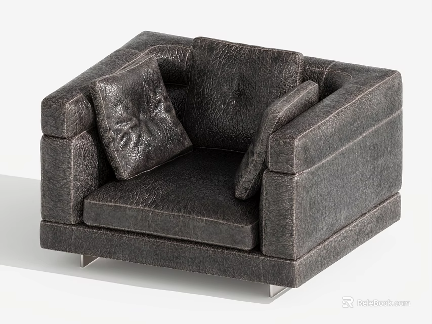 Single Sofa Modern Design Textured Fabric Upholstery With Decorative Pillow Metal Legs Living Room Interior 3d model 
