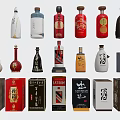Various Liquor Bottles With Unique Designs And Decorative Alcohol Packaging Boxes 3d model