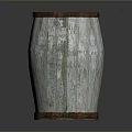 Vintage Wooden Barrel for Home Storage with Worn Surface and Metal Hoops