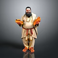 Bearded Man In Traditional Attire Holding Orange Items In Both Hands