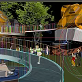 Outdoor Playground Equipment With Yellow Fish Shaped Structure And Orange Patterned Ball On Green Grass