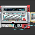 Retro Futuristic Computer Console With Integrated Keyboard Digital Display Screen And Colorful Buttons