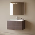 Bathroom Cabinet Wooden Design Wall Mounted With Mirror Faucet And Toiletries
