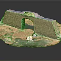 Ancient Brick Arch Structure On Rock Base With Green Moss And Small Stones 3d model