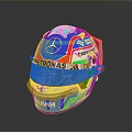 Modern Tactical Weapon Helmet Featuring Blue Red Green Accents And Brand Logos Design