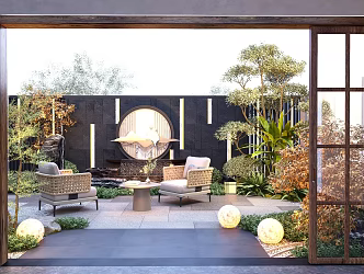 New Chinese-style courtyard landscape garden plant flowers and plants landscape wall 3d model