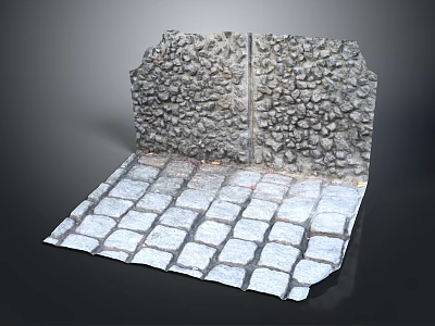 Rough Textured Stone Wall With Square Tiled Pavement Decorative Design 3d model