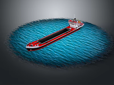 Red Cargo Ship Sailing On Blue Water With Natural Wave Patterns 3d model