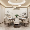 Elegant Private Dining Room Interior With Round Table Chairs And Landscape Painting