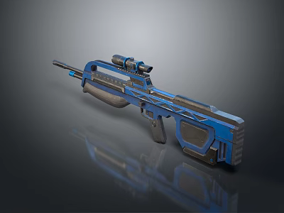 Blue Sci Fi Sniper Rifle With Modern Scope And Metallic Design Elements 3d model