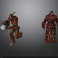 Red Armored Characters One Running With Glowing Weapon And One Standing