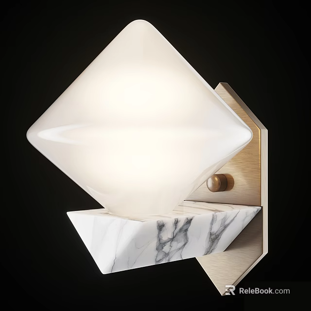 Elegant Diamond Shaped Wall Lamp With White Lampshade And Marble Base 3d model