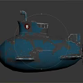 Military Style Blue Camouflage Submarine With Periscope Number 8 And Top Railings