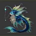 3D Fantasy Creature Model With Blue Green Feathers And Dragon Like Features