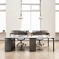 Public Office Space With Modern Desks Dividers Ergonomic Chairs Pendant Lights And Large Windows