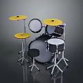 Stylish Black Drum Set With Yellow Cymbals White Heads And Stool