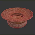Intricate Bowl Shaped Sculpture Carving With Gold And White Patterns And Circular Base