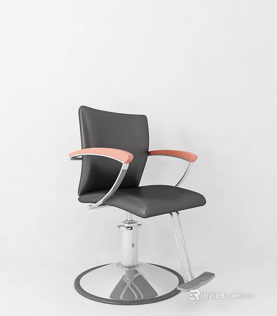Black Leather Massage Chair With Pink Armrests Chrome Metal Frame And Swivel Base 3d model 