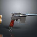Silver Pistol With Red Wooden Grip And Stacked Bullets 3d model