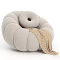 Pumpkin Shaped Light Gray Fabric Leisure Chair With Round Cushions And Soft Knitted Blanket
