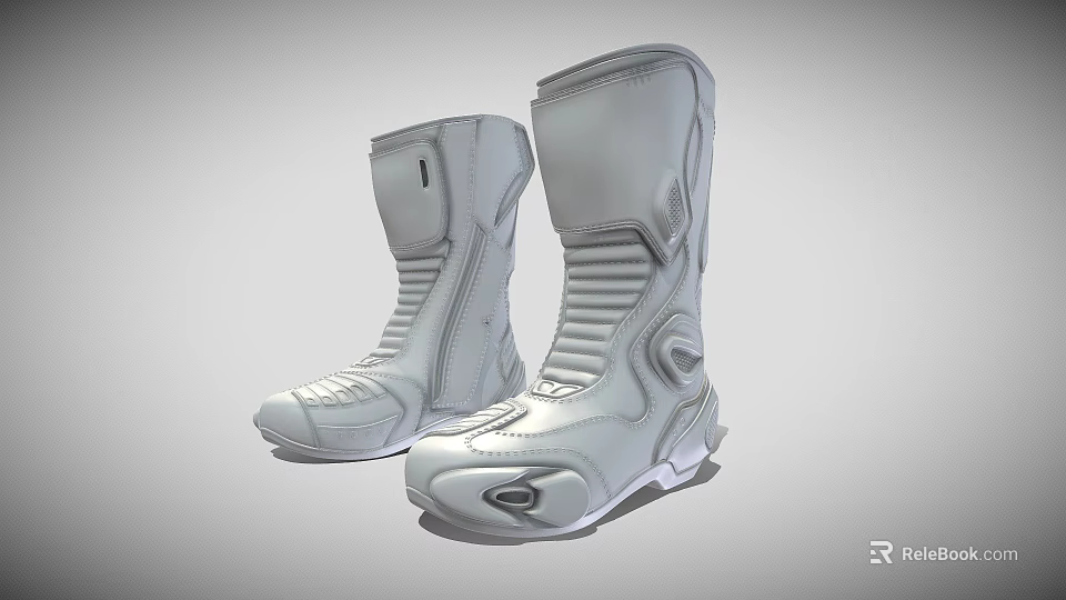 White Tall Riding Boots With Sturdy Design Stylish Stitching And Protective Soles 3d model 
