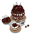 Layered Chocolate Cake With Fresh Fruits And Small Cake With Berry Bowl
