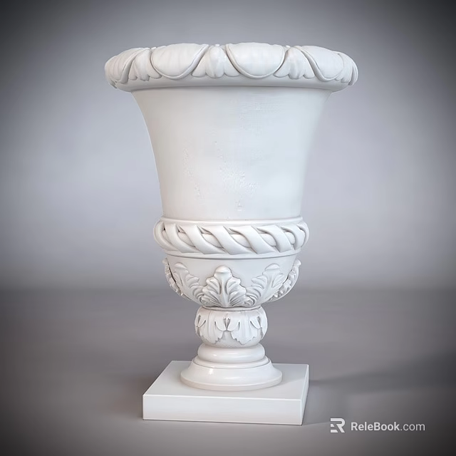 Elegant White Carved Decorative Vase With Intricate Patterns And Square Base Design 3d model 