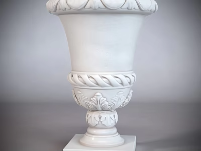 Elegant White Carved Decorative Vase With Intricate Patterns And Square Base Design 3d model