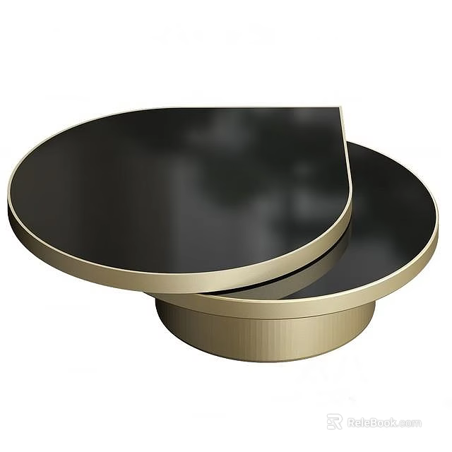 Modern Circular Coffee Table With Black Tabletop And Golden Edges Design 3d model