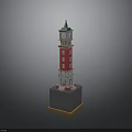 Red Clock Tower Building With Green Spire White Windows And Decorative Base 3d model