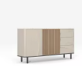 Modern Beige And Wood Sideboard With Cabinet Doors Drawers And Black Slim Legs