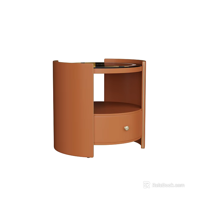 Orange Modern Bedside Table With Round Top Drawer And Open Shelf 3d model