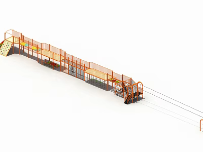Outdoor Children Playground Equipment With Orange Safety Fence Slide Rope Net And Climbing Structure 3d model