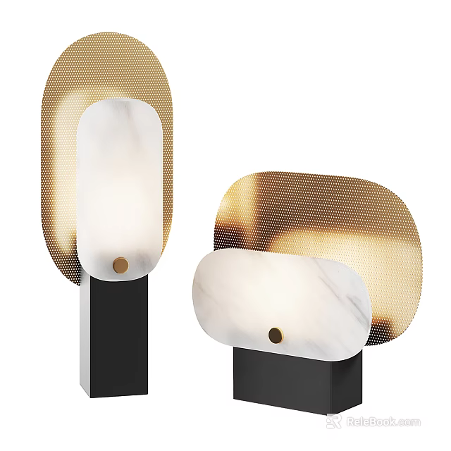 Modern Table Lamps With Marble Shade Gold Mesh And Black Base Design 3d model 