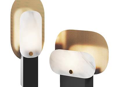Modern Table Lamps With Marble Shade Gold Mesh And Black Base Design 3d model