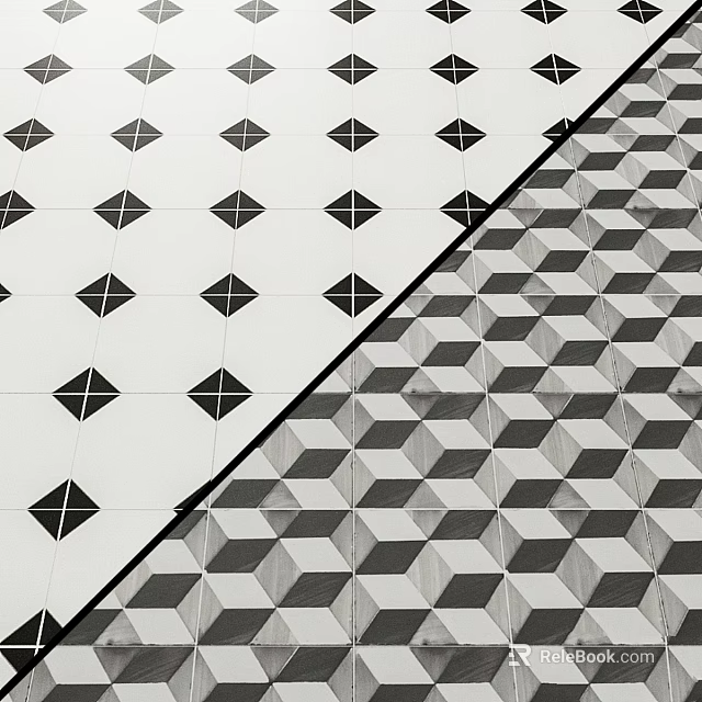 Black And White Geometric Pattern Floor Tiles As Building Component With Classic Design 3d model