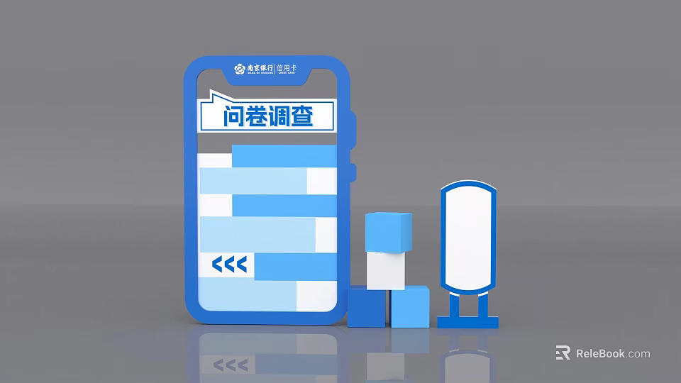 Questionnaire Survey Photo Check In Spot With Blue Design Bar Charts And 3d model 