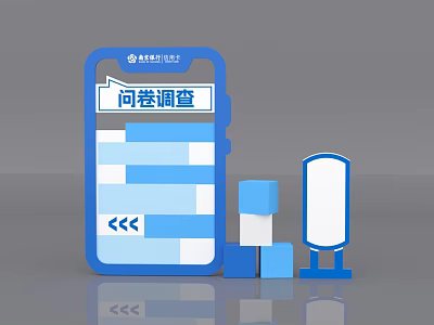 Questionnaire Survey Photo Check In Spot With Blue Design Bar Charts And 3d model