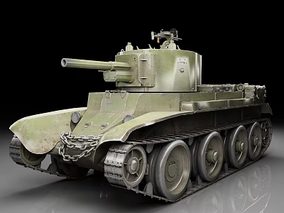Realistic Military Green Tank Model With Cannon Turret Tracks And Exterior 3d model