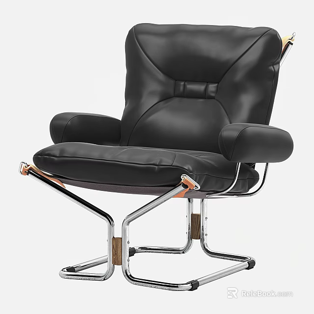 Black Leather Leisure Chair With Modern Design Comfortable Armrests And Metal Legs 3d model 