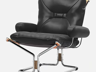 Black Leather Leisure Chair With Modern Design Comfortable Armrests And Metal Legs 3d model