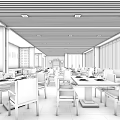 Modern Restaurant Interior With Wooden Slat Ceiling Tables Chairs And Lattice Wall