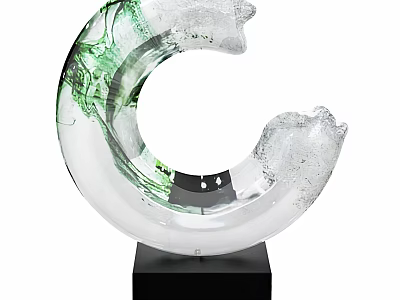 Modern Artistic Decorative Ornament Set With C Shaped Transparent Design Green Pattern And Black Base 3d model