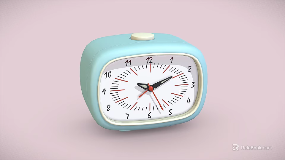 Light Blue Square Shaped Alarm Clock With White Dial Black Hands And Red Second Hand 3d model 
