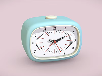Light Blue Square Shaped Alarm Clock With White Dial Black Hands And Red Second Hand 3d model