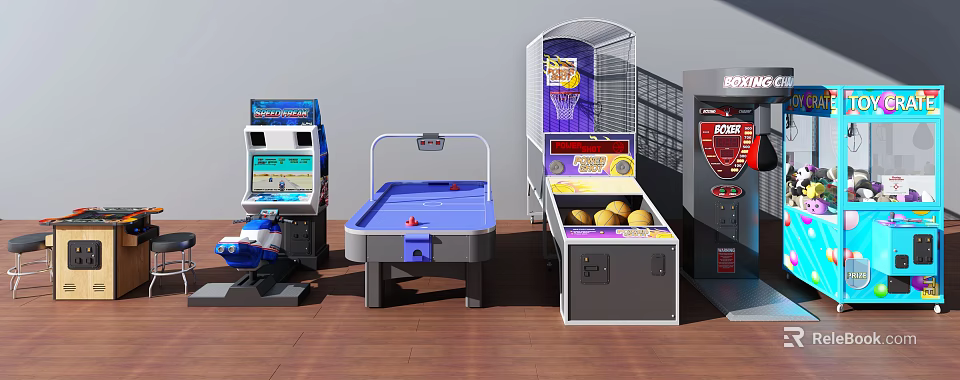 Home Game Room Entertainment Appliances Featuring Arcade Machine Air Hockey Table And Basketball Game 3d model 