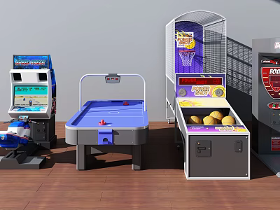Home Game Room Entertainment Appliances Featuring Arcade Machine Air Hockey Table And Basketball Game 3d model